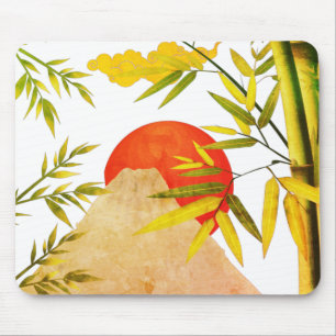 Oriental Japanese Mountain Sunrise With Bamboo Mouse Mat