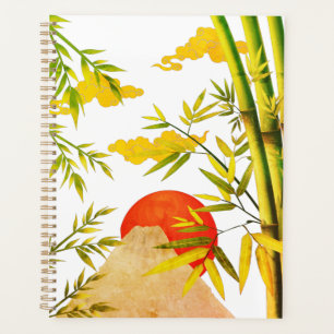 Oriental Japanese Mountain Sunrise With Bamboo Planner