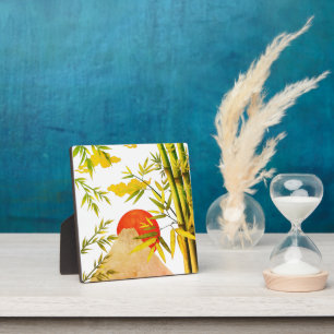 Oriental Japanese Mountain Sunrise With Bamboo Plaque
