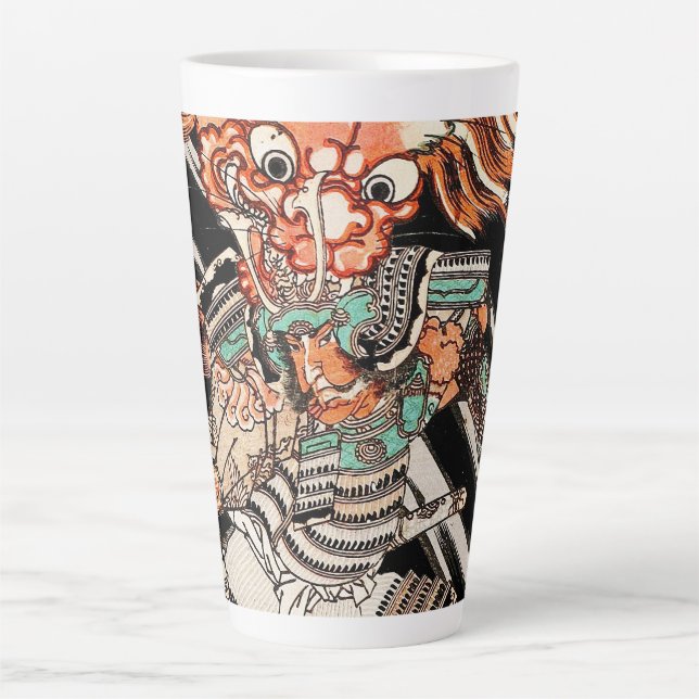 Oriental japanese ukiyo-e samurai portrait art latte mug (Front)