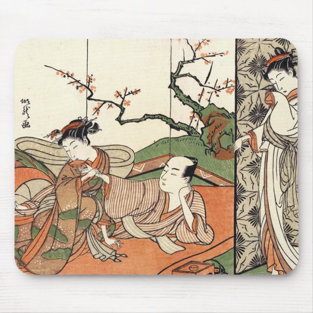 Oriental japanese ukiyo-e scene geishas maiko art mouse mat (Front)