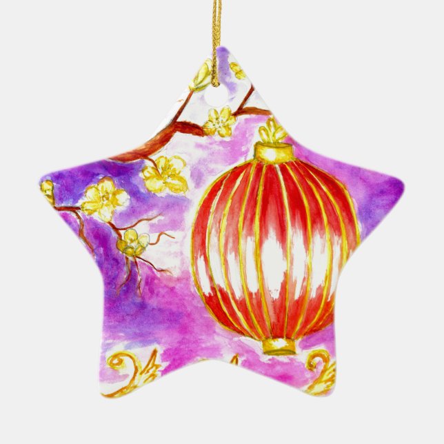 Oriental Lantern Art Ceramic Tree Decoration (Front)