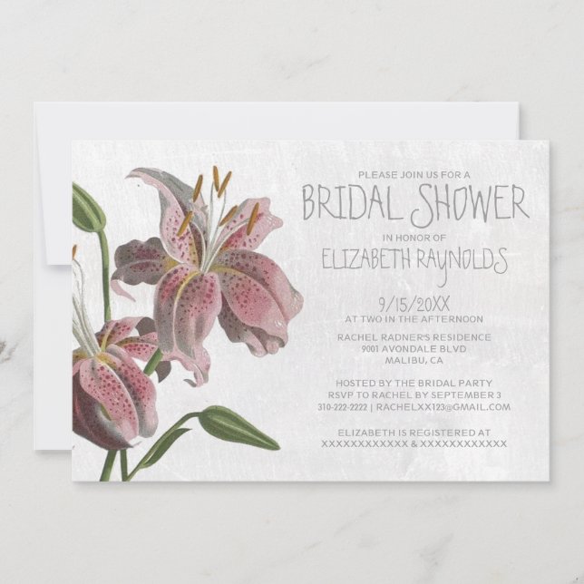 Oriental Lily Bridal Shower Invitations (Front)