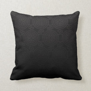 Oriental Long Life Symbol jacquard   black Cushion