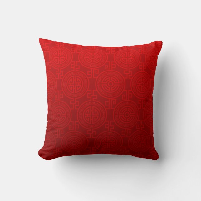 Oriental Long Life Symbol jacquard | red Cushion (Front)