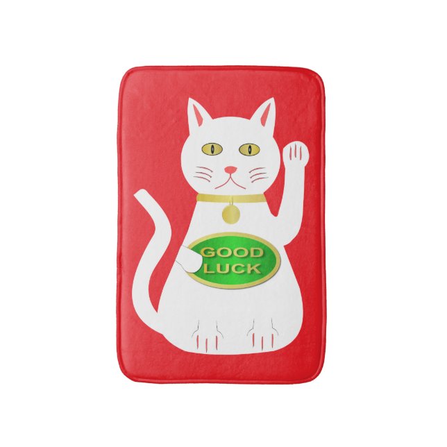Oriental Lucky Cat Bath Mat (Front Vertical)