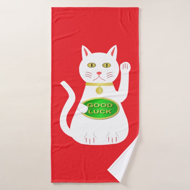 Oriental Lucky Cat Bath Towel (Bath Towel)