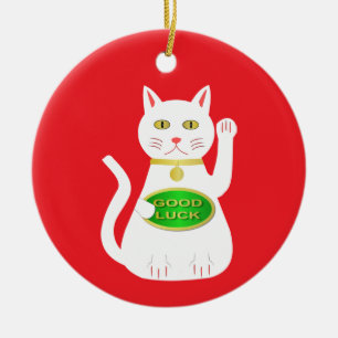 Oriental Lucky Cat Ceramic Tree Decoration