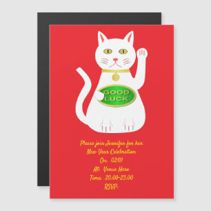Oriental Lucky Cat Custom Chinese New Year Magnetic Invitation