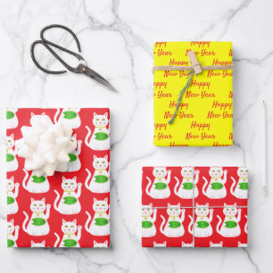 Oriental Lucky Cat Custom Chinese New Year Wrapping Paper Sheet