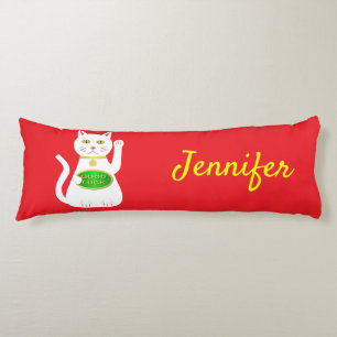 Oriental Lucky Cat Custom Name Body Cushion