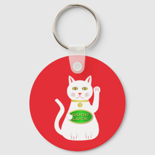 Oriental Lucky Cat Custom Name Key Ring