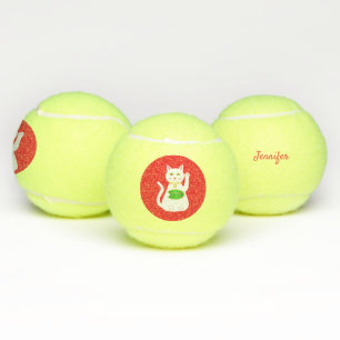 Oriental Lucky Cat Custom Name Tennis Balls