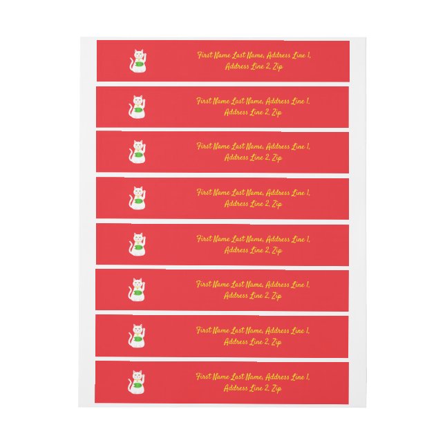 Oriental Lucky Cat Custom Wraparound Address Label (Sheet)