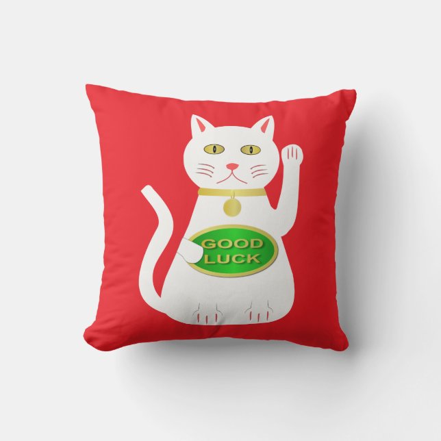 Oriental Lucky Cat Double Sided Patterned Cushion (Front)