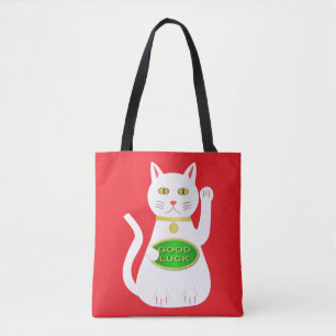 Oriental Lucky Cat Double Sided Print Tote Bag