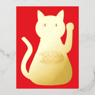 Oriental Lucky Cat Foil Holiday Postcard