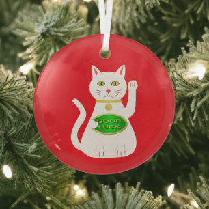 Oriental Lucky Cat Glass Tree Decoration