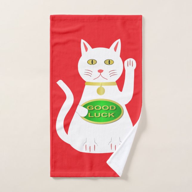 Oriental Lucky Cat Hand Towel (Hand Towel)
