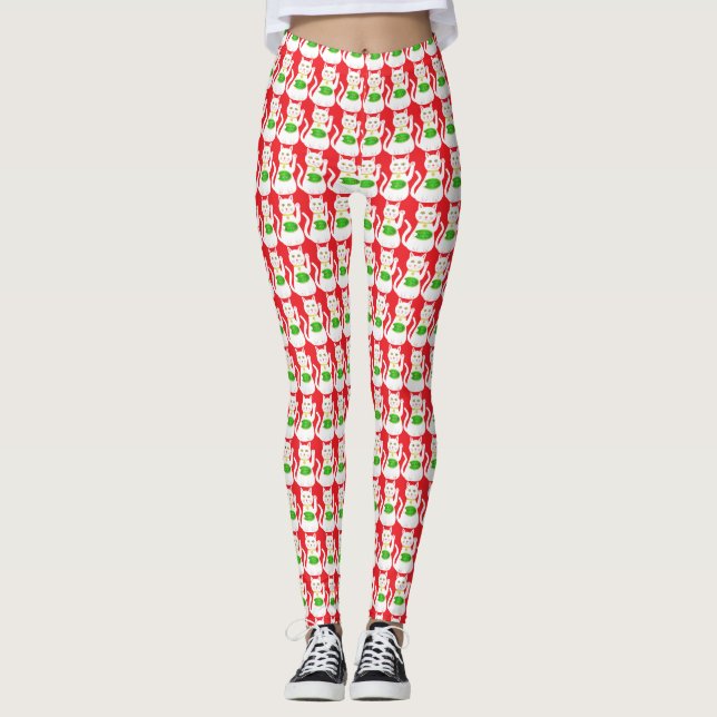 Oriental Lucky Cat Patterned Leggings (Front)