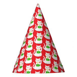 Oriental Lucky Cat Patterned Party Hat