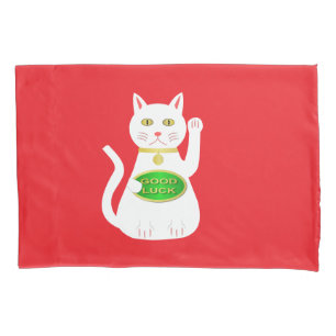 Oriental Lucky Cat Patterned Pillowcase