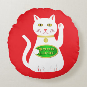 Oriental Lucky Cat Round Cushion