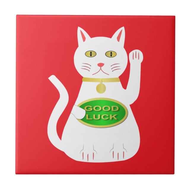 Oriental Lucky Cat Tile (Front)