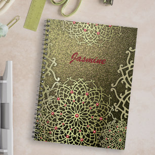 Oriental Luxury Gold Jeweled Mandala & Custom Name Notebook