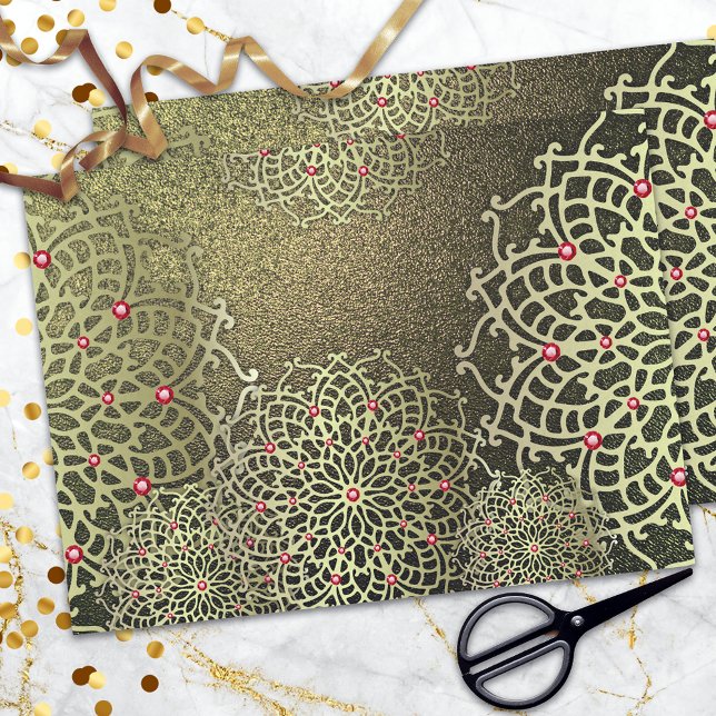Oriental Luxury Gold Mandala With Red Gemstones Tissue Paper (Creator Uploaded)
