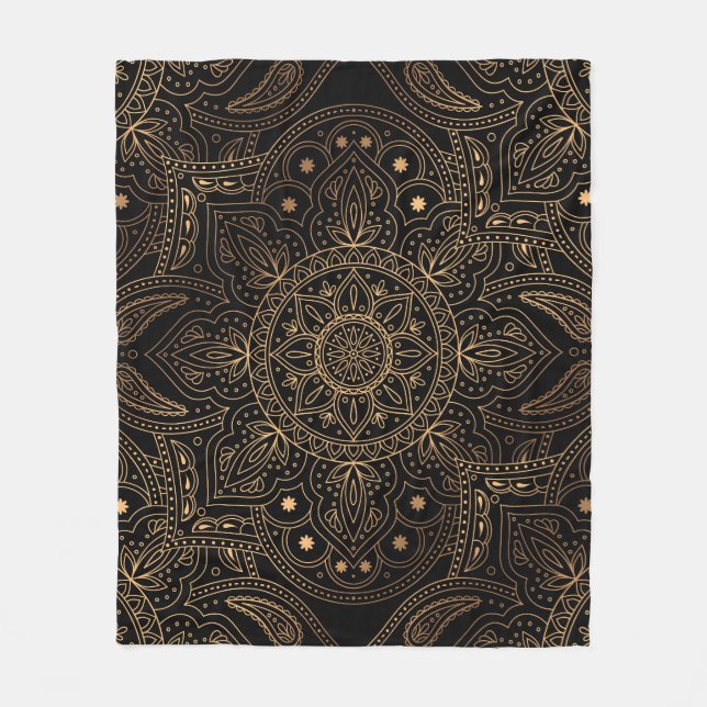 Oriental Mandala, Luxury Vintage Pattern. Fleece Blanket (Front)