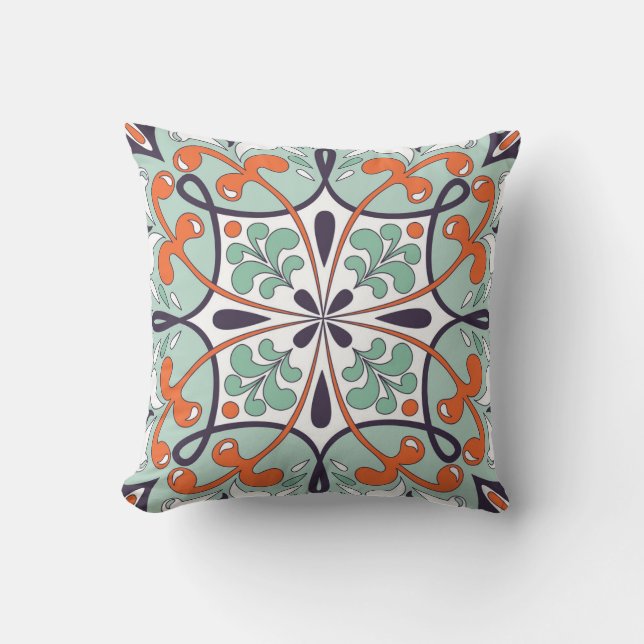 Oriental Moroccan Tile Floral Design Cushion (Front)