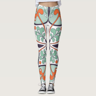 Oriental Moroccan Tile Floral Design Leggings