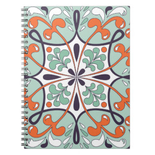 Oriental Moroccan Tile Floral Design Notebook