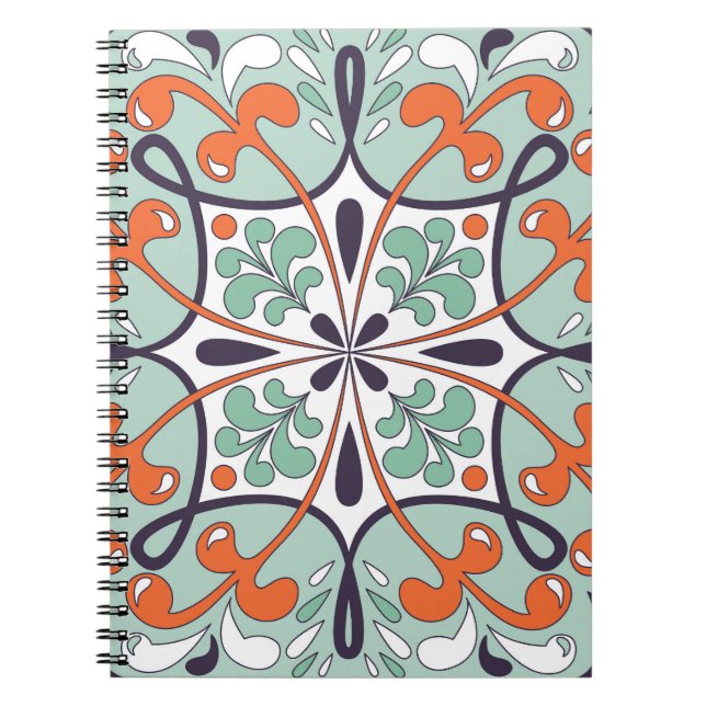 Oriental Moroccan Tile Floral Design Notebook (Front)