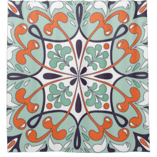 Oriental Moroccan Tile Floral Design Shower Curtain