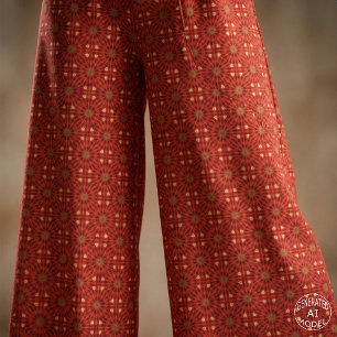 Oriental Mosaic Red Geometric Pattern Fabric