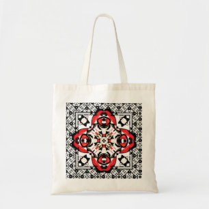 Oriental Motif Folk Art Red Damask Tote Bag
