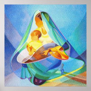 Oriental nativity scene, Mary with Jesus, Poster