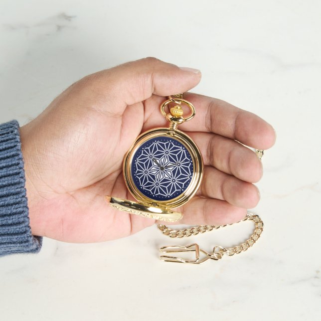 Oriental Navy Blue White Asanoha Japan Pattern Watch (Hand)