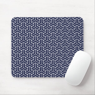 Oriental Navy Blue White Japan Bishamon Pattern Mouse Mat