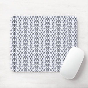 Oriental Navy Blue White Japan Bishamon Pattern Mouse Mat