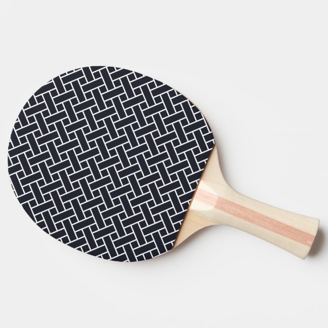 Oriental Navy Blue White Japan Weaving Pattern Ping Pong Paddle (Side)