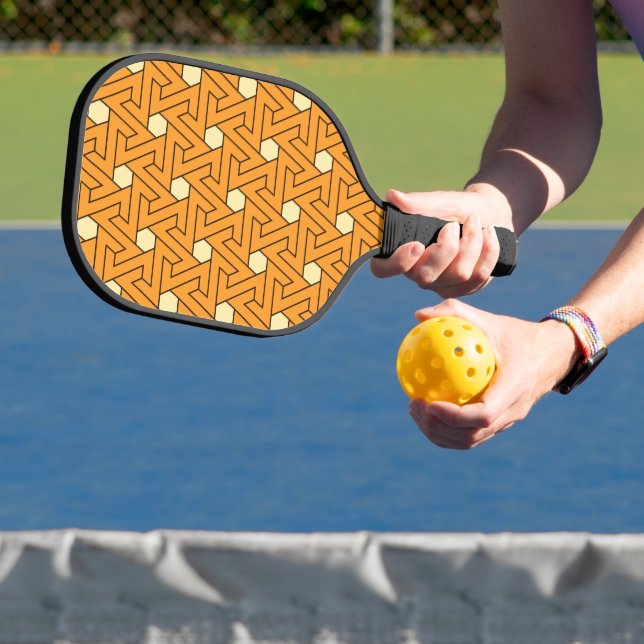 Oriental Orange Beige Triple Spiral Arab Pattern Pickleball Paddle (Insitu)