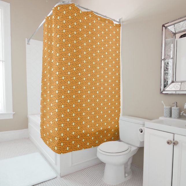 Oriental Orange Beige Triskelion Egyptian Pattern Shower Curtain (In Situ)