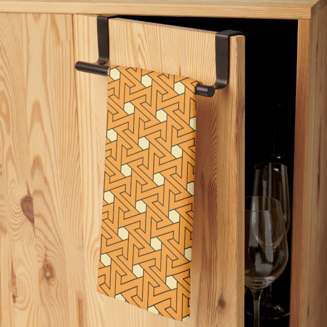 Oriental Orange Beige Triskelion Egyptian Pattern Tea Towel (Thirds Fold)