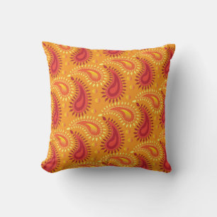 Oriental Orange Persian Paisley Pattern Cushion