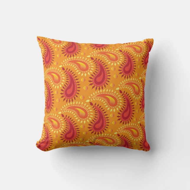 Oriental Orange Persian Paisley Pattern Cushion (Front)