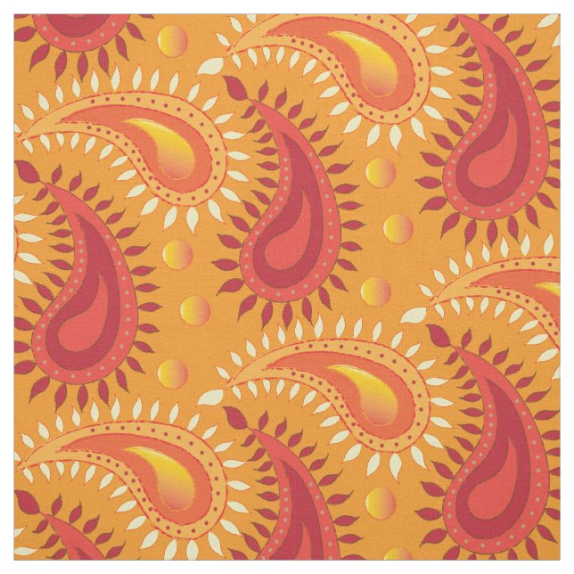 Oriental Orange Persian Paisley Pattern Fabric (Swatch)