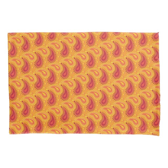 Oriental Orange Persian Paisley Pattern Pillowcase (Front)